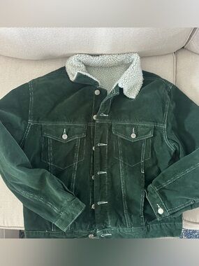 Green Corduroy Sherpa-Lined Jacket
